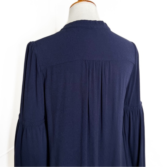 Free People Navy Blue Henley 3/4 Bell Sleeve High Low Tunic Peasant Top - Picture 12 of 15